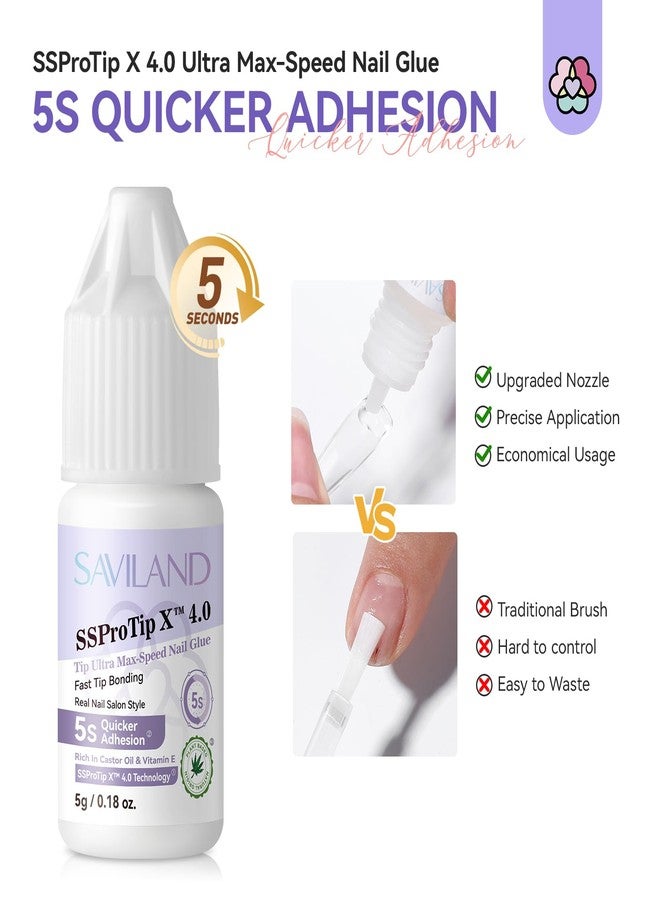 SAVILAND Nail Glue for Acrylic Nails Press On: 5S Fast-Drying Nail Glue Strong 0.18 Oz. Nail Tip Glue Extra Strength Nail Glue Castor Oil Vitamin E Hypoallergenic Nail Glue for Nail Tips No Cure Salon - Image 2